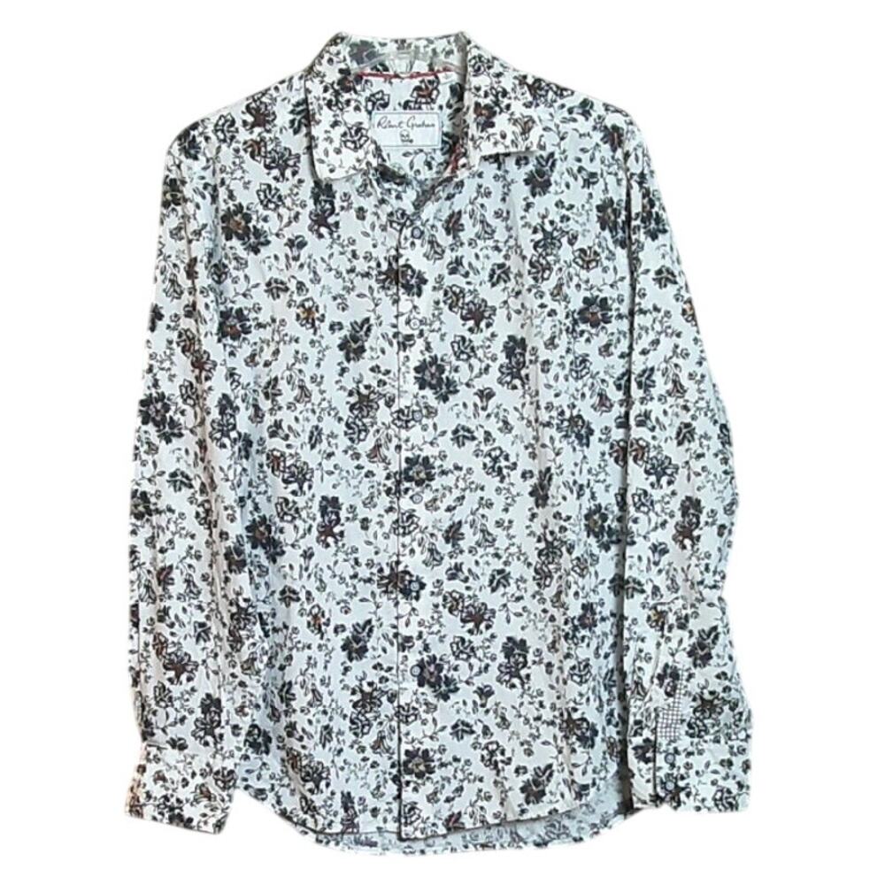 Robert Graham Women Large Black & White Floral Androgynous Button Front Shirt